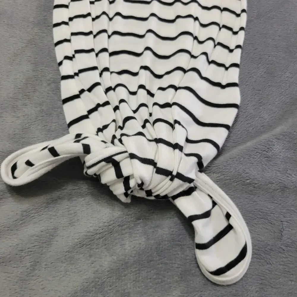 Angel Dear Knotted Gown Baby Boy Girl 0-3 Months Black White Stripe Bamboo Blend